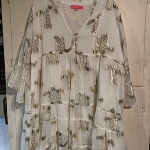 Simply Southern Sheer Lined White Dress with Gild Turtles